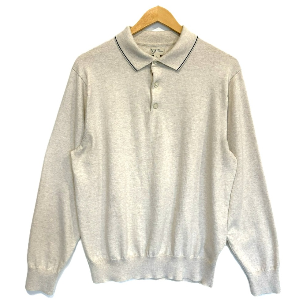 J. Crew Polo Sweater Mens Size Large Tipped Collar Long Sleeve Knit Pullover
